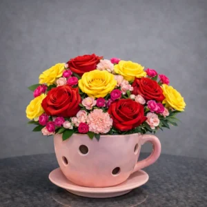 Taza de rosas y mini rosas