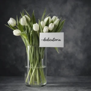 12 tulipanes en florero de cristal